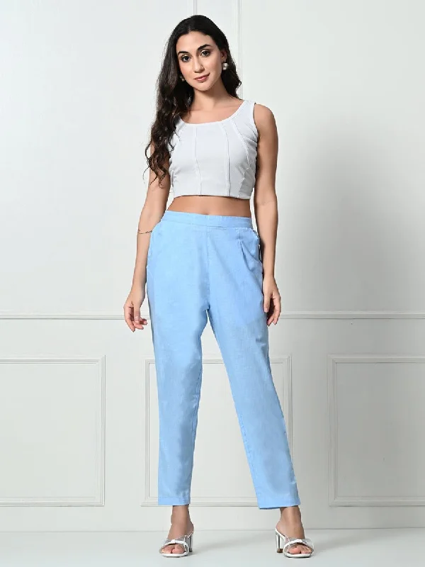 Women’s Linen Cotton Palazzo Pants| Blue Comfy Cargo Trousers Comfy Cargo Trousers