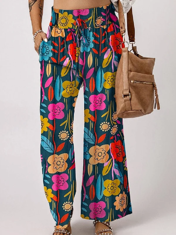 Vibrant Floral Wide Leg Pants Casual Track Pants Casual Track Pants