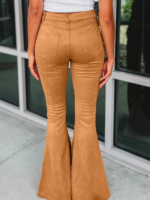 Pocketed Suede Flare Leg Pants Casual Lounge Pants Casual Lounge Pants