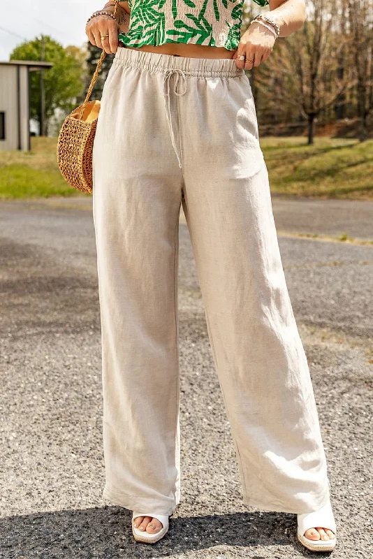 Relaxed Fit Linen Drawstring Pants in Apricot High-Waist Jeans High-Waist Jeans