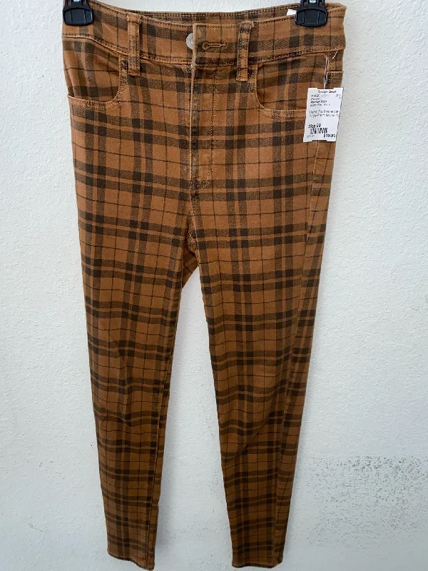 Brown Plaid American Eagle Pants Women's Elegant High-Waist Pants Elegant High-Waist Pants Brown Plaid American Eagle Pants Women's Elegant High-Waist Pants Elegant High-Waist Pants