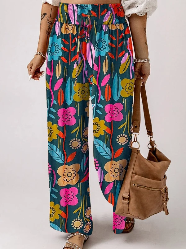 Charming Floral Pants Stylish Elastic Waist Pants Stylish Elastic Waist Pants