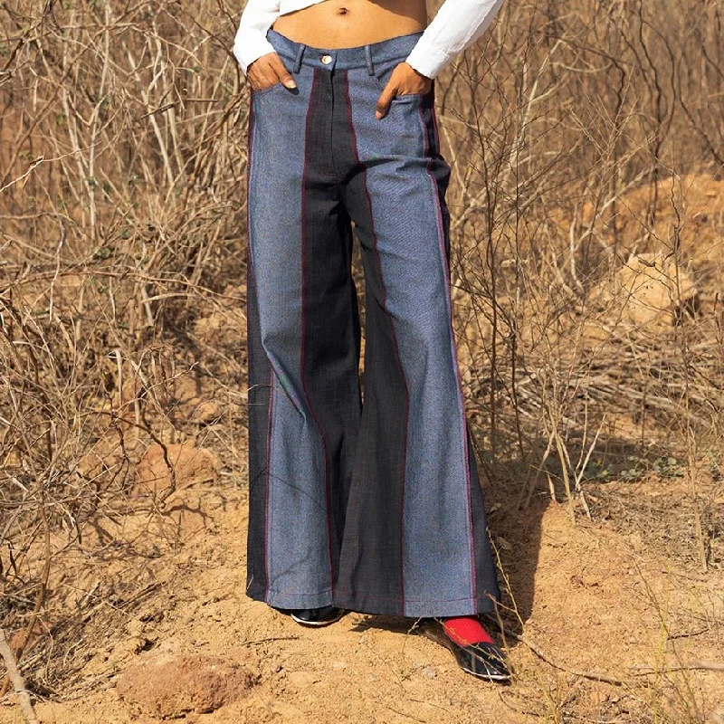 Steffie Flared Upcycled Denim Pants Casual Plaid Pants Casual Plaid Pants