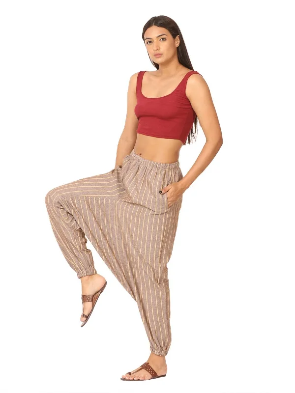Women's Harem Pant | Brown Stripes | Fits Waist Size 28" to 36" Soft Cotton Pants Soft Cotton Pants Women's Harem Pant | Brown Stripes | Fits Waist Size 28" to 36" Soft Cotton Pants Soft Cotton Pants