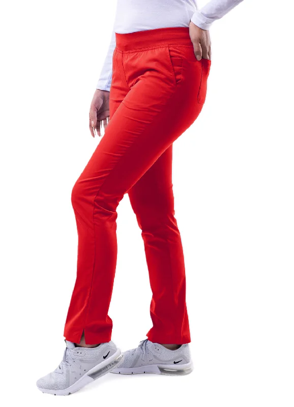 Skinny Leg Yoga Scrubs Pants by Adar (Regular)  XXS-3XL/ Apple (Clearance) Sleek Black Pants Sleek Black Pants