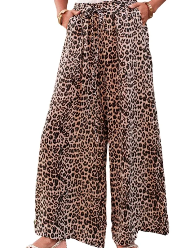 Lightweight Leopard Print Palazzo Pants Formal Linen Trousers Formal Linen Trousers