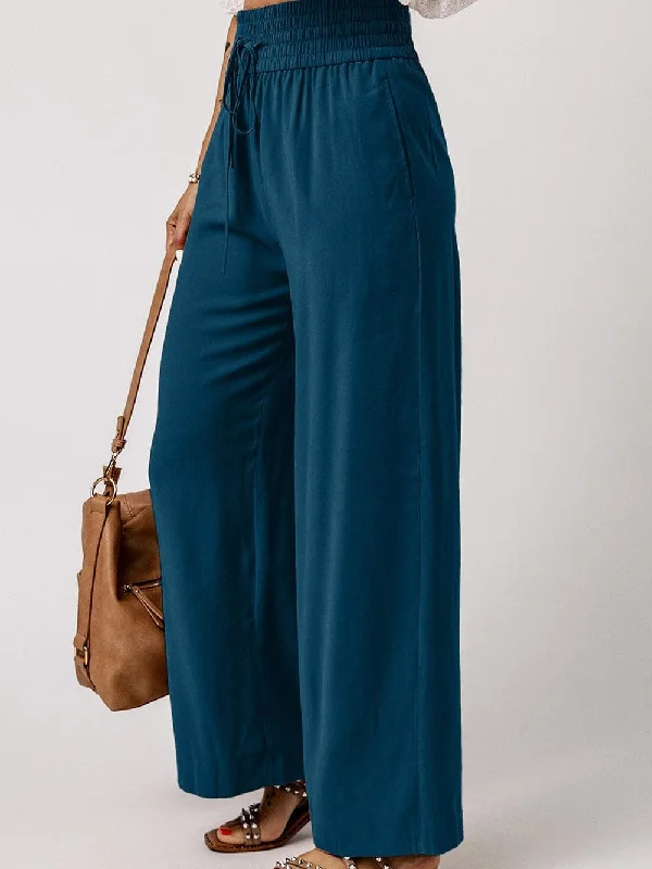 Modern Teal Wide Leg Pants Elegant Silk Pants Elegant Silk Pants