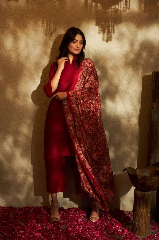 Myra Mandrine Kurta with Culotte Pants- Red Elegant Palazzo Trousers Elegant Palazzo Trousers Myra Mandrine Kurta with Culotte Pants- Red Elegant Palazzo Trousers Elegant Palazzo Trousers