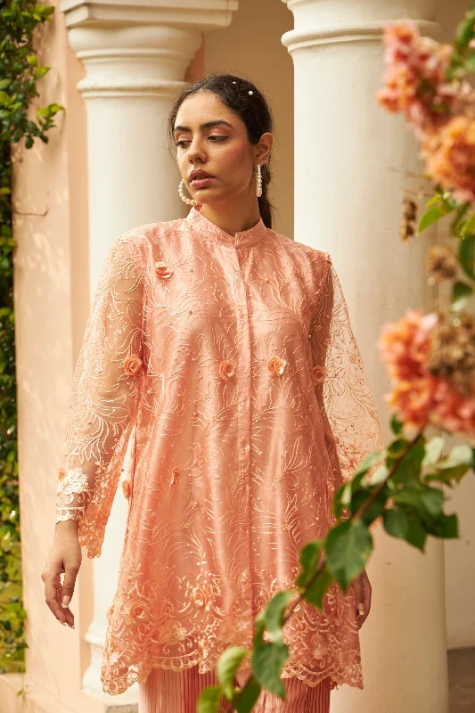 Sahanna Scalloped Tunic Co-ordinated with Pleated Pants - Peach Soft Sweatpants Style Soft Sweatpants Style Sahanna Scalloped Tunic Co-ordinated with Pleated Pants - Peach Soft Sweatpants Style Soft Sweatpants Style