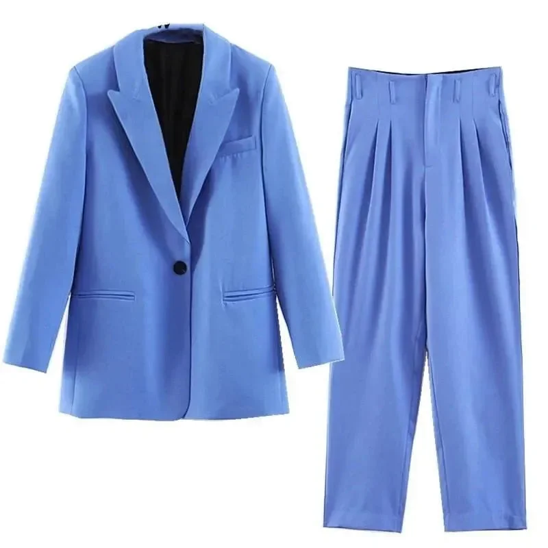 Women Pantsuit With Pleated Pants Relaxed Fit Trousers Relaxed Fit Trousers