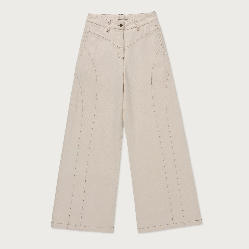 Tailored Curved Pant - Cream Relaxed Lounge Trousers Relaxed Lounge Trousers