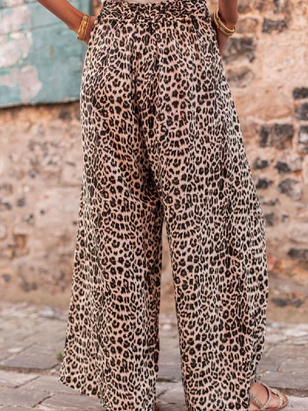 Flowy Leopard Print Wide Leg Pants Comfortable Jogging Pants Comfortable Jogging Pants