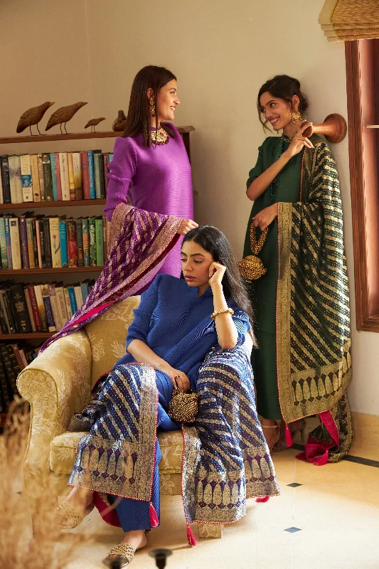 Myra Mandarin Kurta with Culotte Pants and Bandhani Chunni - Cobalt Blue Soft Stretch Pants Soft Stretch Pants Myra Mandarin Kurta with Culotte Pants and Bandhani Chunni - Cobalt Blue Soft Stretch Pants Soft Stretch Pants