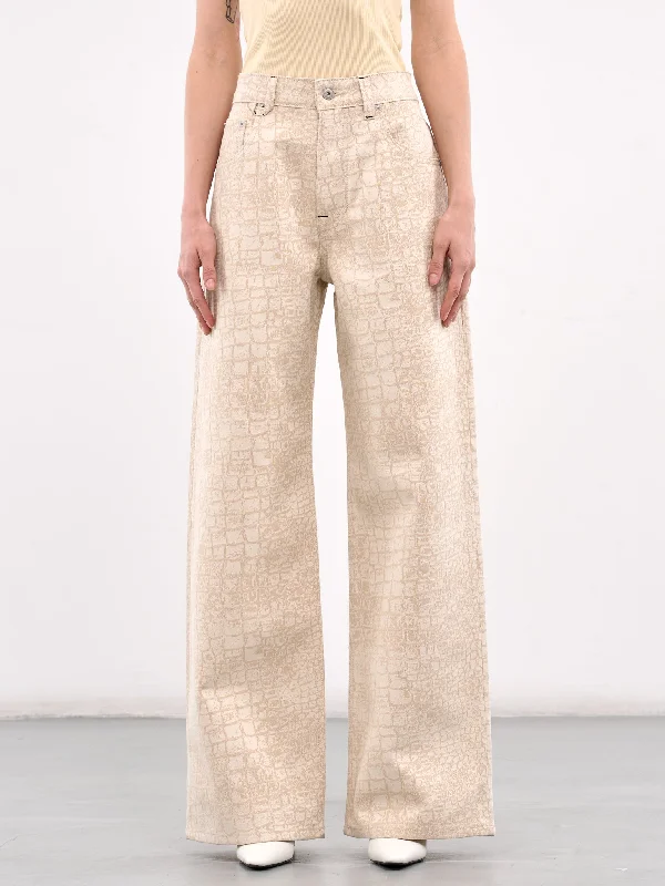 The Wide De-Nîmes Denim Pants (251DE038-1731-CROCO-BEIGE) Fashionable Button-Up Pants Fashionable Button-Up Pants