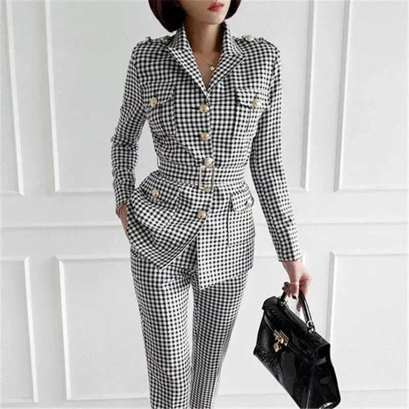 Slim Fit Plaid Women Pantsuit Comfy Athletic Pants Comfy Athletic Pants