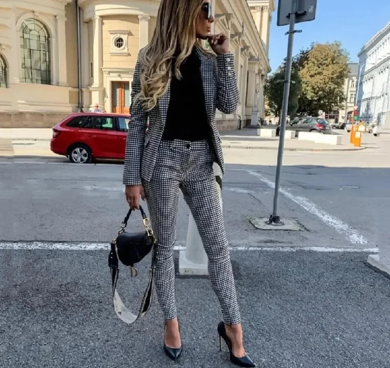 Women Plaid Pencil Pantsuit Trendy Palazzo Pants Trendy Palazzo Pants