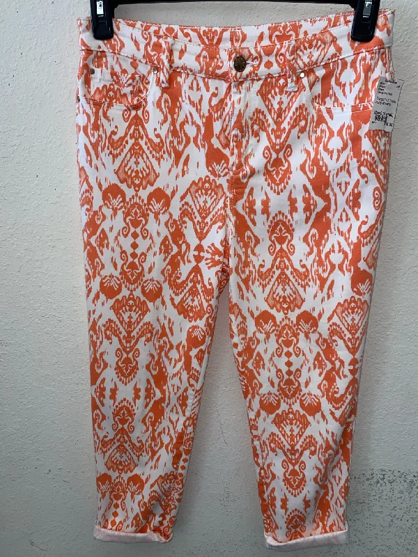 Orange Print Chico's Pants Women's Stylish Slim Trousers Stylish Slim Trousers