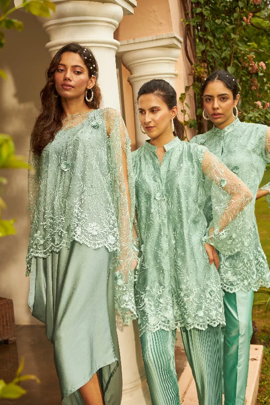 Sahanna Scalloped Tunic Co-ordinated with Pleated Pants - Cool Green Chic Faux Leather Pants Chic Faux Leather Pants Sahanna Scalloped Tunic Co-ordinated with Pleated Pants - Cool Green Chic Faux Leather Pants Chic Faux Leather Pants