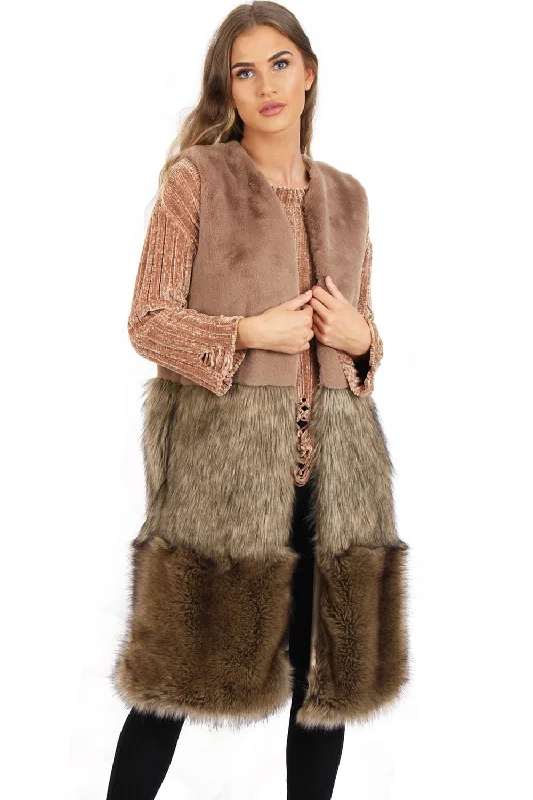 Camel Maxi Fleece Faux Fur Gilet