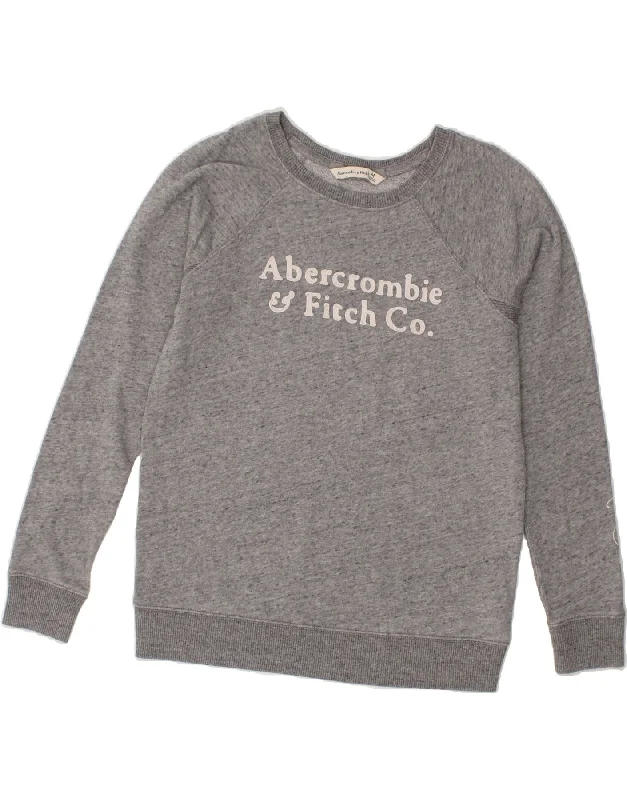 ABERCROMBIE & FITCH Womens Graphic Sweatshirt Jumper UK 14 Medium Grey