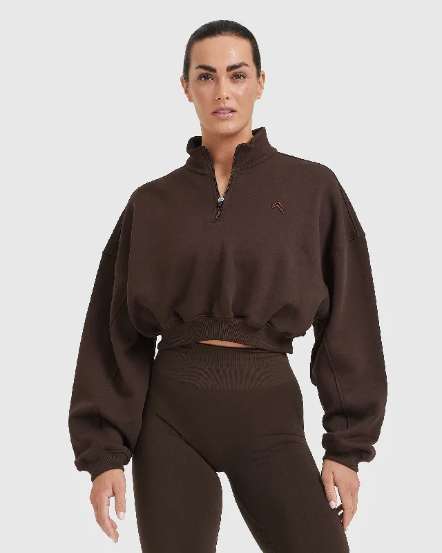 All Day Cosy Crop 1/4 Zip Sweatshirt | 70% Cocoa