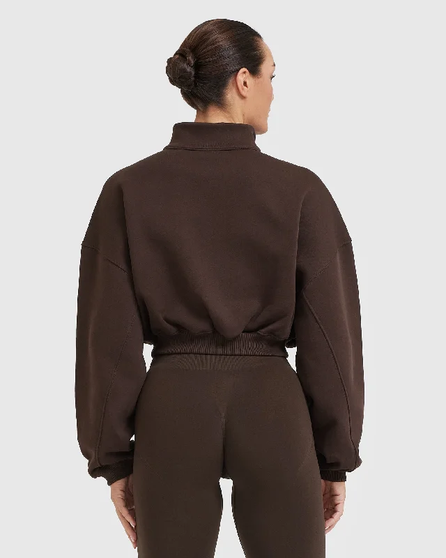 All Day Cosy Crop 1/4 Zip Sweatshirt | 70% Cocoa