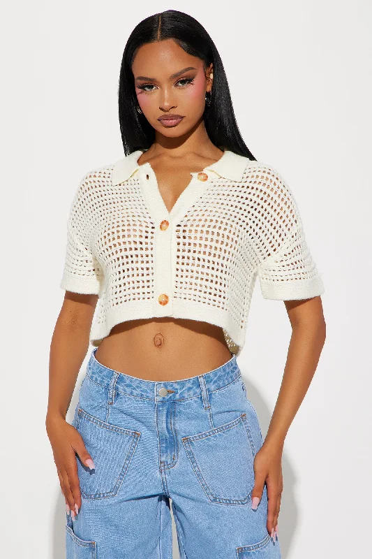 Beach Vibe Crochet Sweater Top - Ivory