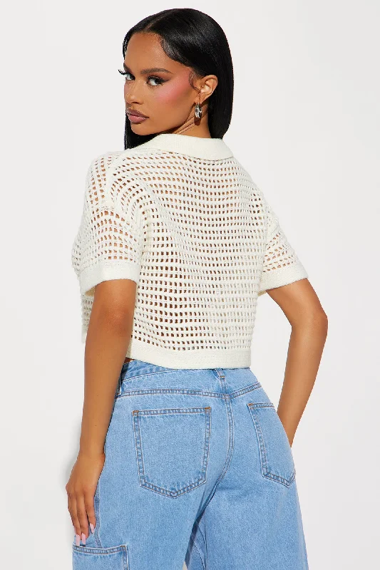 Beach Vibe Crochet Sweater Top - Ivory