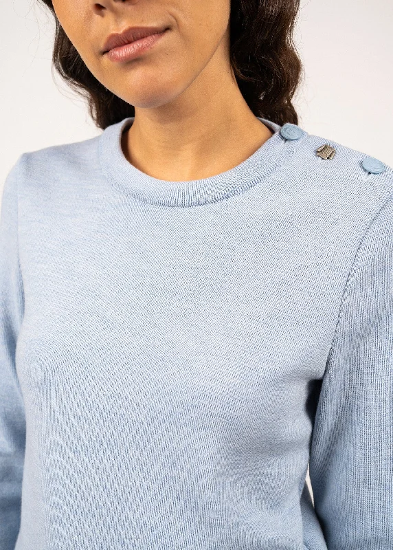 Bregançon plain sailor jumper - striped elbow patches, in wool (CIEL CHINE)