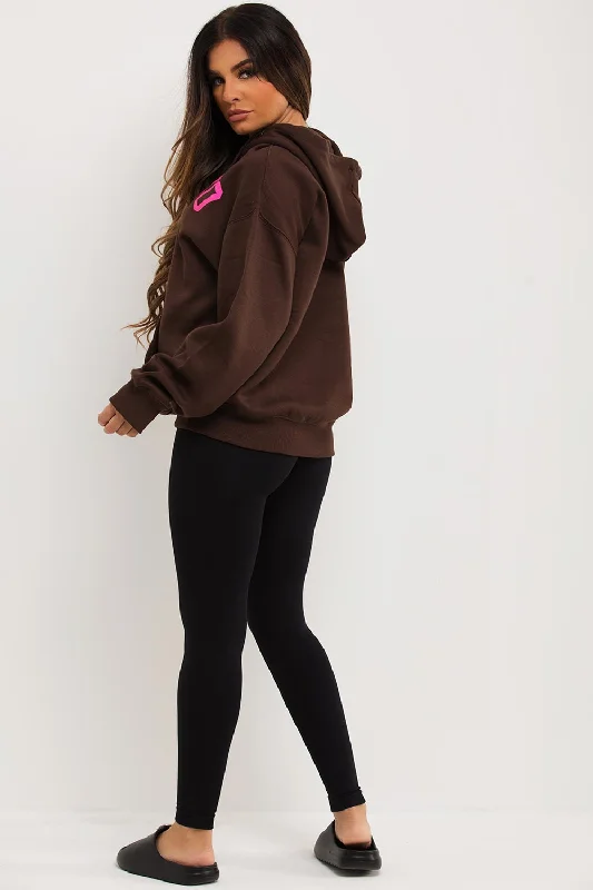 Brown Oversized Hoodie With Chicago Print