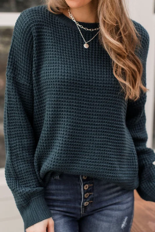 Captivating In Color Knit Sweater- Dark Teal