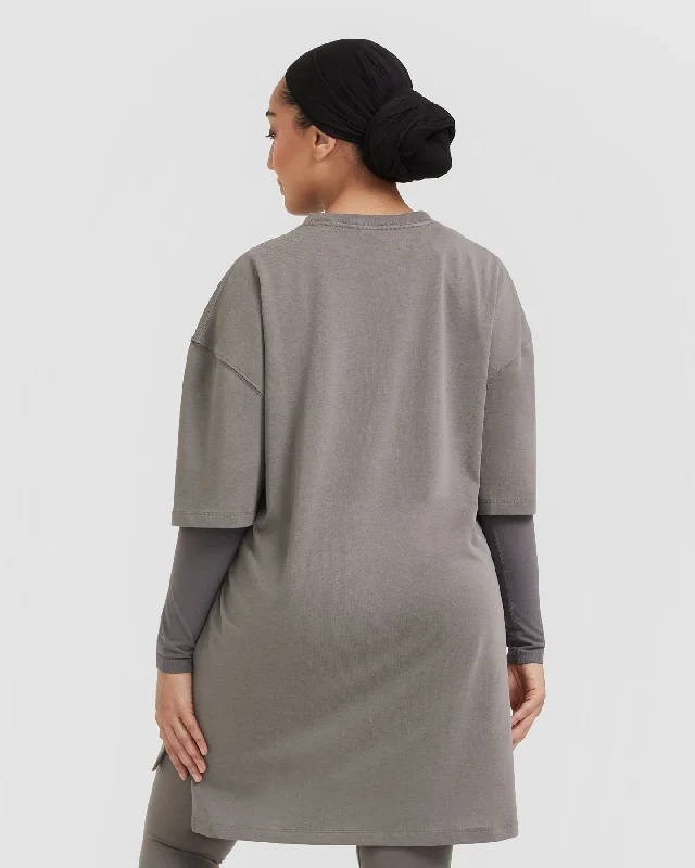 Classic Oversized Longline T-Shirt | Ash Grey