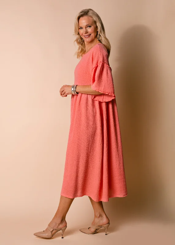 Hira Linen Blend Dress in Coral Crush