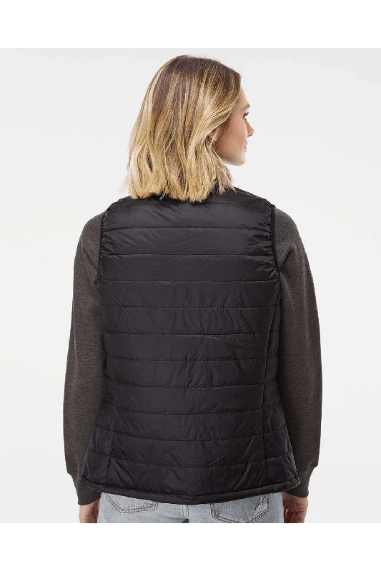 Independent Trading Co. Womens Wind & Water Resistant Full Zip Puffer Vest - Black - NEW