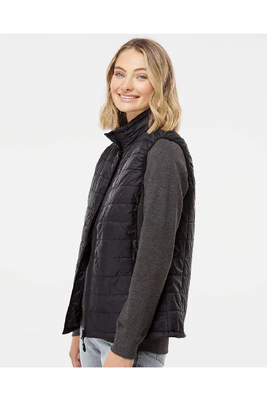 Independent Trading Co. Womens Wind & Water Resistant Full Zip Puffer Vest - Black - NEW