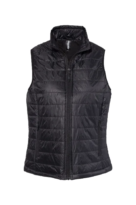 Independent Trading Co. Womens Wind & Water Resistant Full Zip Puffer Vest - Black - NEW