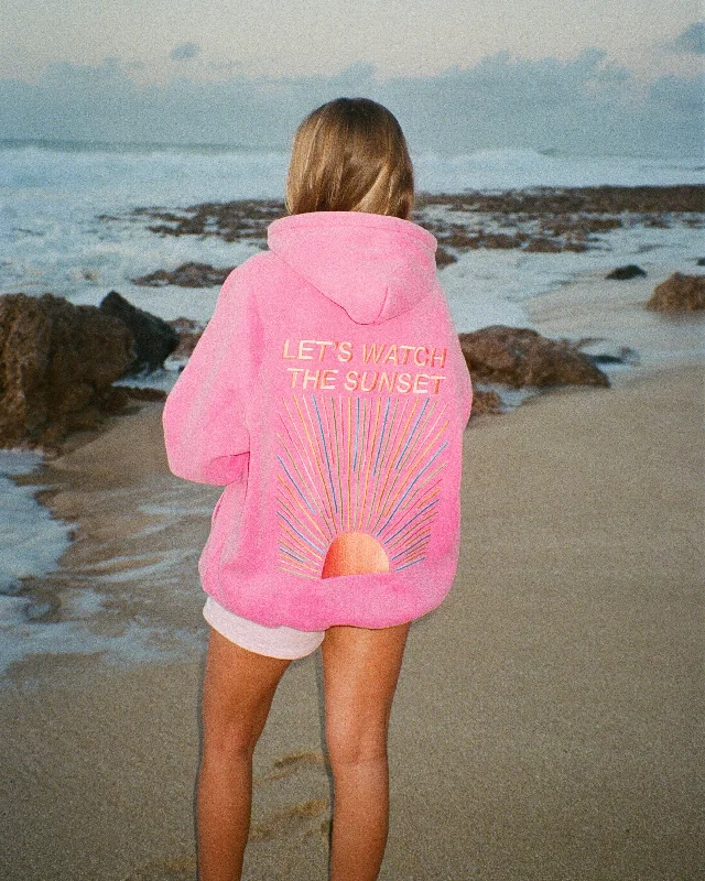 ""Let's Watch the Sunset"" Oversized Lux Hoodie in Vintage Washed Pink