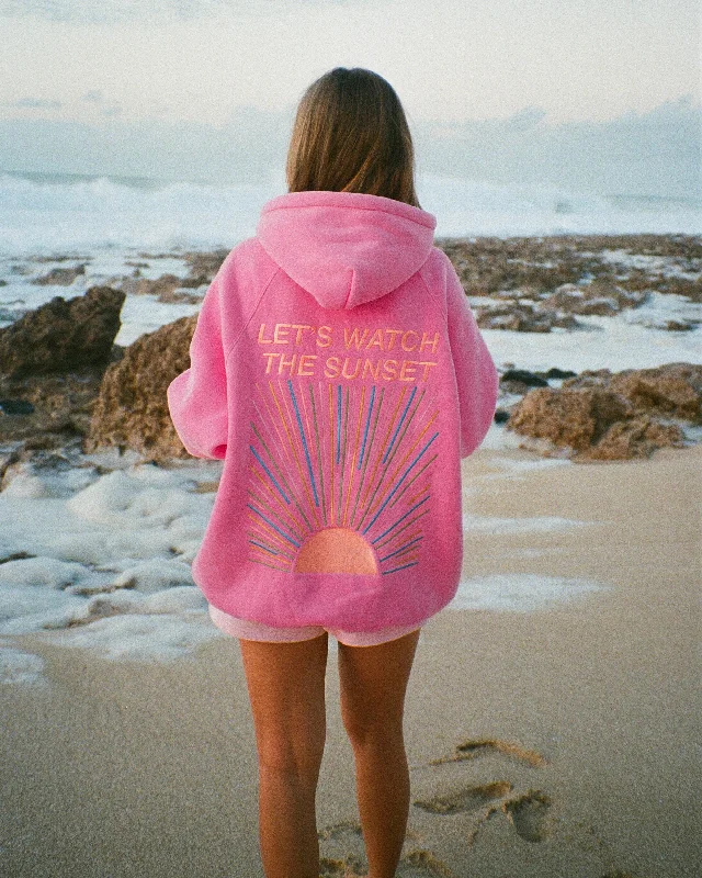 ""Let's Watch the Sunset"" Oversized Lux Hoodie in Vintage Washed Pink