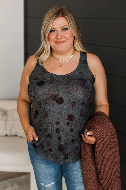 Looking For Flattery Floral Tank Top- Charcoal