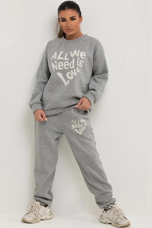 Loungewear Set With All We Need Is Love Towelling Grey