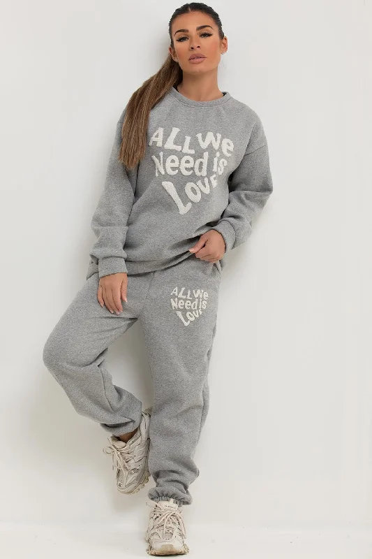 Loungewear Set With All We Need Is Love Towelling Grey