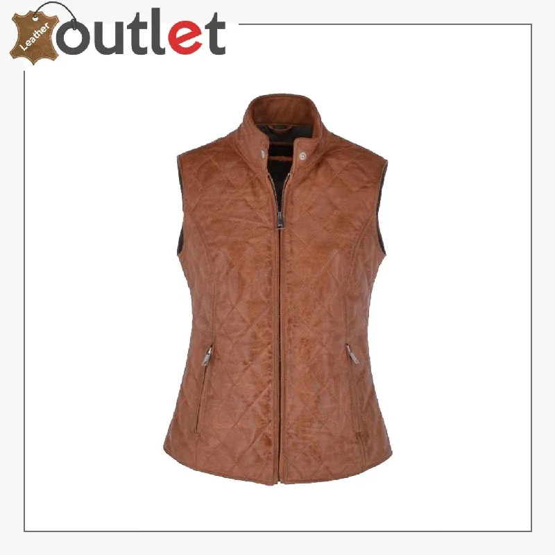 Luxury Diamond Quilted 100% Leather Gilet Vest Waistcoat