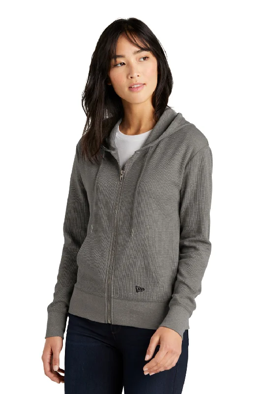 New Era Womens Thermal Full Zip Hooded Sweatshirt Hoodie - Heather Shadow Grey