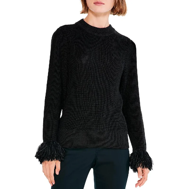 Nic + Zoe Womens Knit Fringe Cuff Pullover Sweater