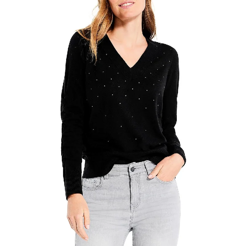 Nic + Zoe Womens   Rhinestones V Neck Pullover Sweater