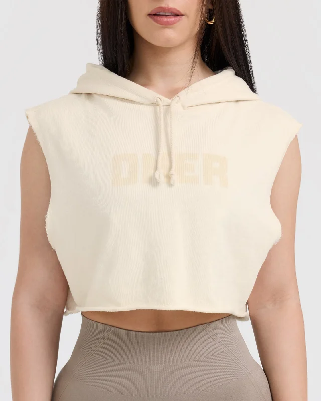 Raw Lounge Sleeveless Crop Hoodie | Off White