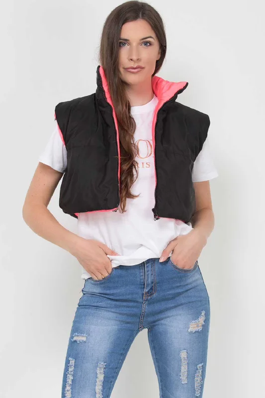 Reversible Cropped Padded Gilet Black