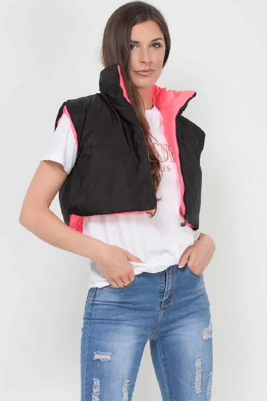 Reversible Cropped Padded Gilet Black