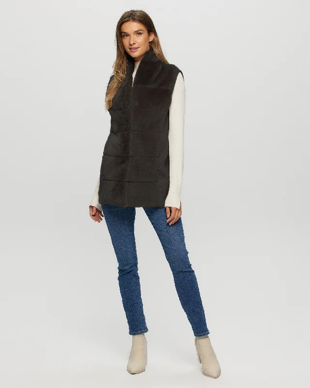 Reversible Select Shearling Lamb Vest With Cashmere & Wool Back And Belt