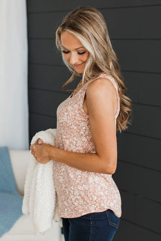 So Much To See Floral Tank Top- Dusty Peach